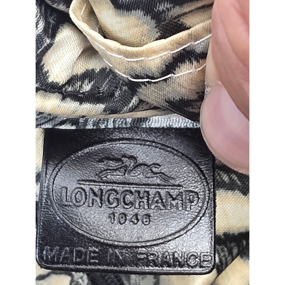 Longchamp Paris Black Patent Leather Shoulder Bag Leopard Print Made in France - Picture 7 of 11